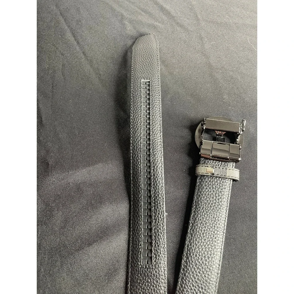 Mens Checkered Ratchet Belt Black Tan Plaid G Logo Automatic Buckle 48 Inch